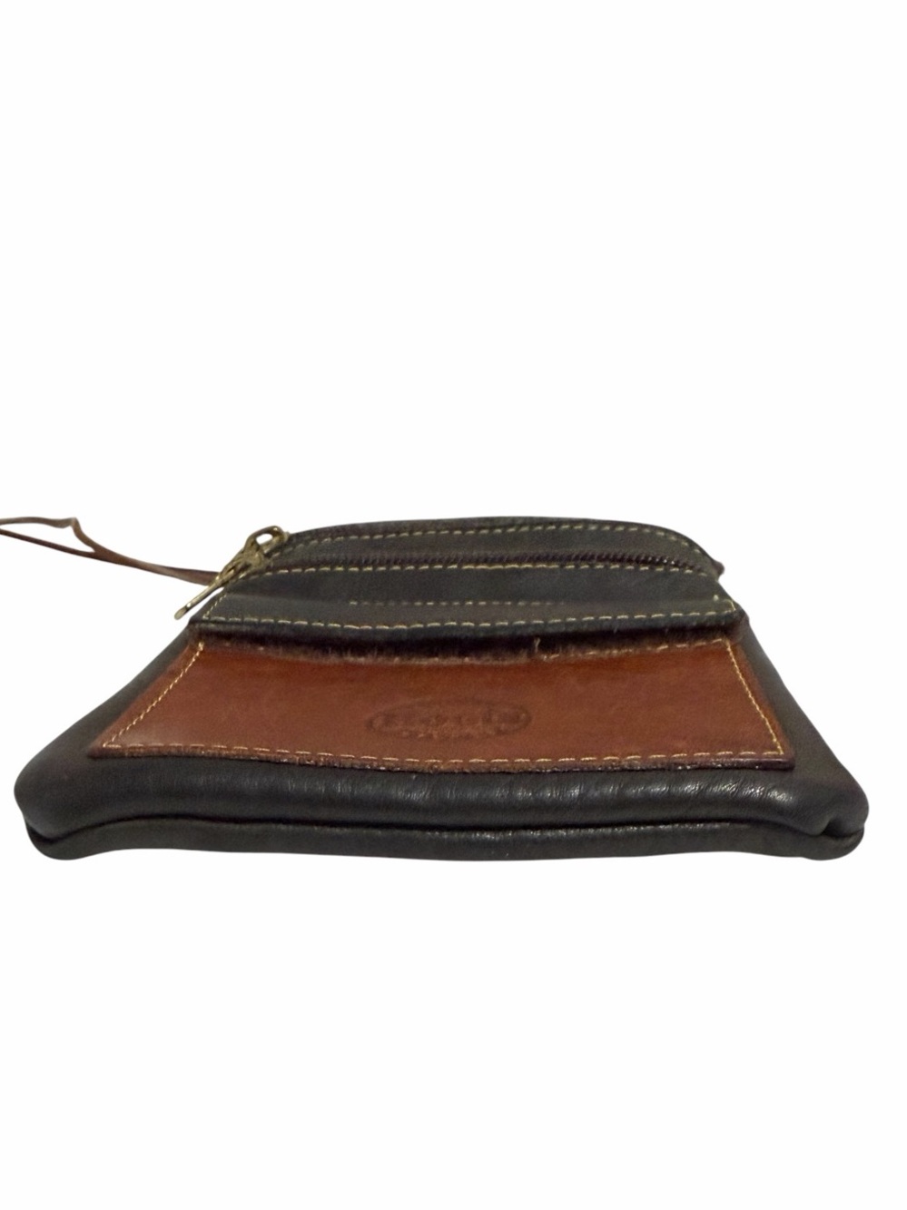 Vintage 90’s Roots Leather Hanging Pouch Crossbody in Green & Brown - Picture 6 of 13